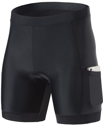 FitsT4 Sports Kids Cycling Bike Shorts Boys Girls Printed Biking Shorts Padded Youth Triathlon Shorts with Pockets Black Size L
