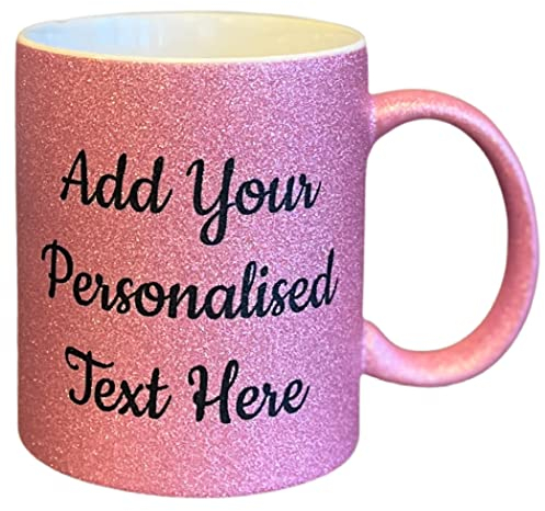Yourdesign Personalised Pink Glitter Mug - Add Your Name, Quote or Custom Message - Girl Mug