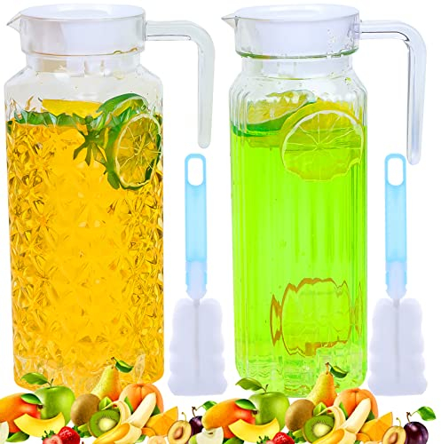 2 brocche in acrilico (1,05 once ciascuna) brocca per frigorifero con coperchio trasparente brocca con chiusura ermetica senza BPA e infrangibile, ideale per succhi di latte, tè freddo limonata viene