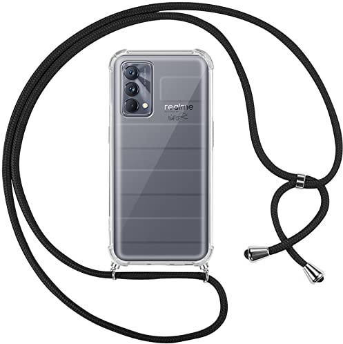 Pnakqil Handykette Hülle für OPPO Realme GT Master Edition 5G 6.43, Handyhülle mit Band Kordel Necklace Schnur Airbag Anti-Fall für Realme GT Master Weich Silikon Cover mit Kette zum umhängen-Schwarz