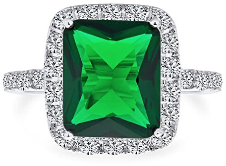 Mode Rechteck Solitär Cubic Zirkonia CZ Pave Halo Simulierter Smaragdgrüner Art Deco Stil 10CT Cocktail Ring Für Frauen Silber Plattiert
