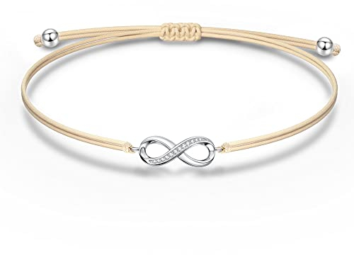 NINAWSIH Armband Unendlichkeitszeichen Infinity Damen Muttertagsgeschenk für Mama Echt Silber Lederarmband Glücksbringer Geschenk zum Geburtstag Weihnachten für Frau Freundin Tochter Schwester Oma