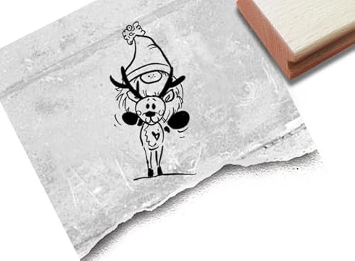 Stempel Weihnachtsstempel Wichtel, Gnom mit Rentier - Motivstempel Weihnachten Geschenkanhänger Weihnachtsdeko Basteln Scrapbook - zAcheR-fineT