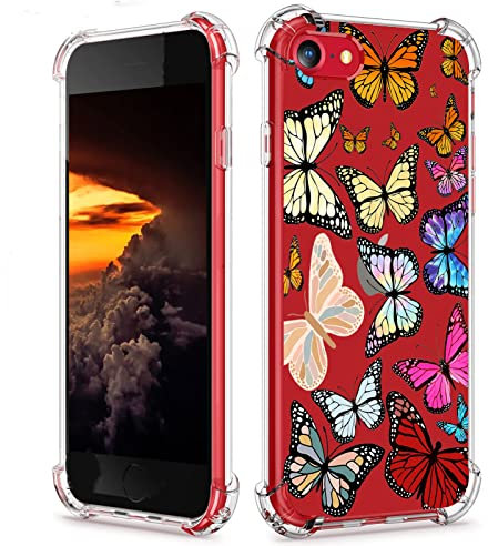 Vesidurt Butterfly Clear Case for iPhone 7/8/SE,Colourful Butterflies Collage Pattern Case for Women,Trendy Transparent Soft TPU Bumper Case for iPhone 7/8/SE