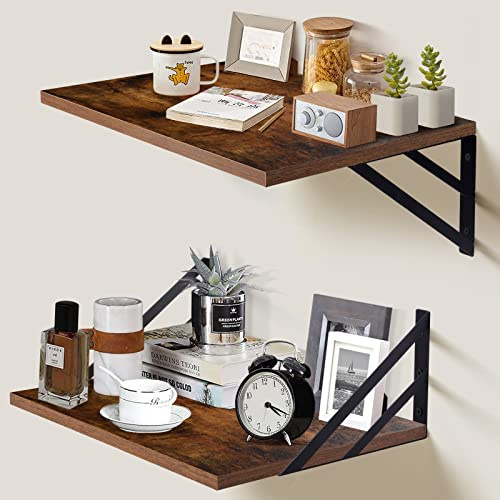 Tectocker-DOU 2 Pc Deep Floating Wall Shelves, Heavy Duty, 16x12, Brown