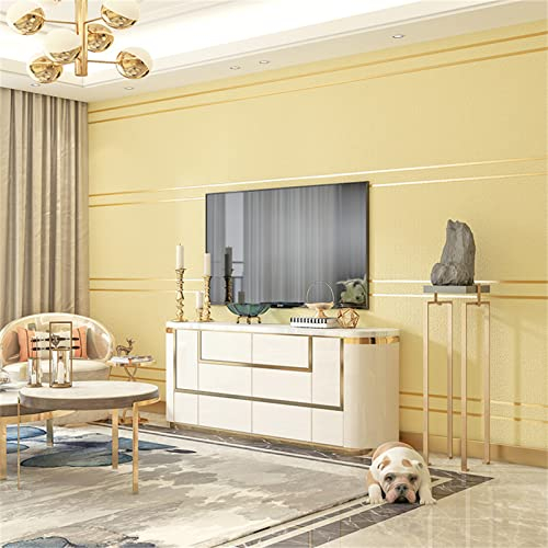 SAIMEYI Vliestapete Im Skandinavischen Stil, Horizontal Gestreifte Tapete, Moderne Minimalistische Tapete,für Wohnzimmer, TV-Hintergrund, Schlafzimmer, Kinderzimmer. (Gelb-011)