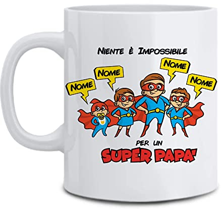 Babloo Tazza Papà Mug Personalizzata Nulla è Impossibile per un Super Papà Personalizzabile Idea Regalo per la Festa del Papà