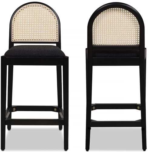 Jennifer Taylor Home Panama 26.5 Curved Back Cane Rattan Counter Stool Set of 2 Ebony Black Boucle