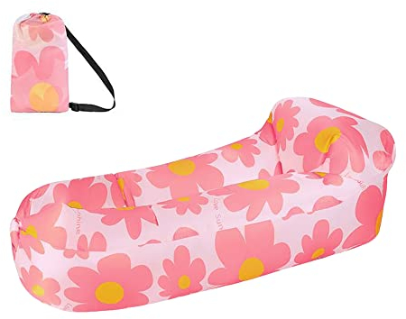 Hixingo Aufblasbares Sofa Wasserdichtes Strandliege Tragbares Luftsofa Outdoor Sofa Mit Tragetasche Reißfest Camping Sofa für Camping, Strand, Park, Reisen (One Size,Rosa Blume)