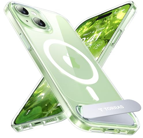TORRAS für iPhone 15 Hülle für MagSafe Zertifizierte Magnetkraft Militärschutz Upgrade mit Titan-Ständer Dünn Handyhülle iPhone 15 Case Stoßfest Kratzfest Hardcase Handy Hülle Transparent