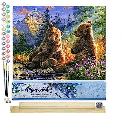 Figured'Art Peinture par Numéro Adulte Couple d'ours - Activité Manuelle Kit de Loisir Créatif DIY Numéro d'Art Complet - 40x50cm avec châssis en bois à monter