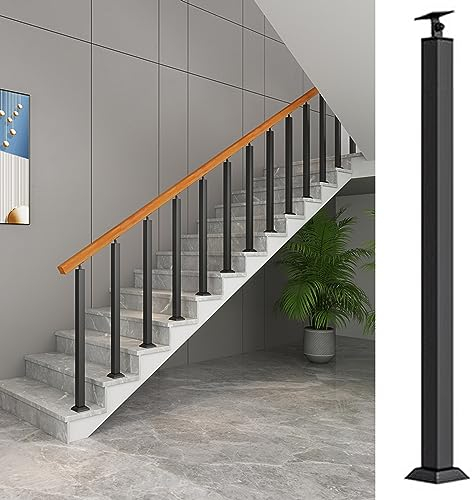 Geländer Treppe Baluster-Spindelpfosten Quadrat Eisen Veranda Leitplanken-Säule, Dachboden Balustraden-Säulen Deck Treppengeländer-Stange, Inneres Äußeres Geländer-Stange Bodenmontage ( Color : Black