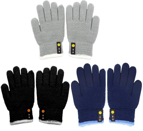 mizikuu 3 Paar Strickhandschuhe Kinder, Magic Handschuhe Vollfinger Stretch Winterhandschuhe Warme Kinderhandschuhe Winter für 4-10 Jahre Mädchen Jungen Skifahren Snowboard