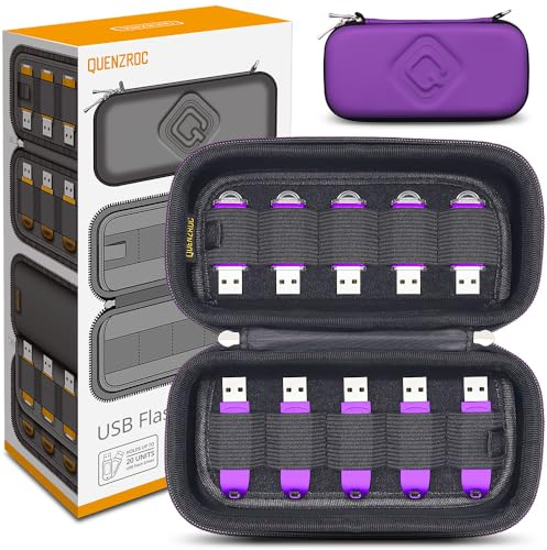 QUENZROC USB Stick Aufbewahrung Tasche für 20 Flash-Laufwerk USB Drive Case Organizer Schutz Hülle Aufbewahrungsbox - Violett
