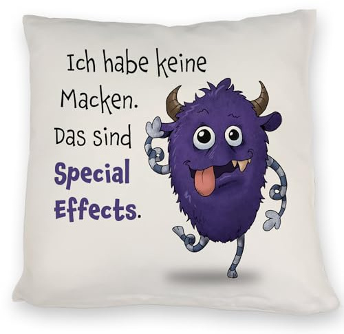 speecheese Freches Monster in lila Kissen mit lustigem Spruch EIN lustiges DekoKissen für die Couch dunkelblaues Spruch Motiv KuschelKissen Sofa Ungeheuer niedlich