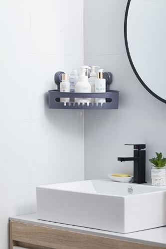 Zuvo No-Drill Shower Caddy with Suction Cups - Adhesive-Free Bathroom Shelf for Shampoo, Soap, Toiletries—Space-Saving Organiser (Grey)