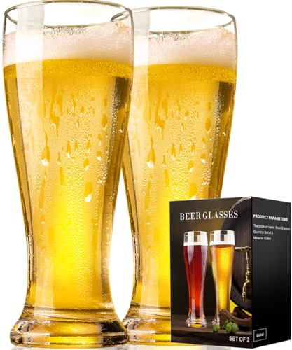 ParaCity Biergläser 450ML, Weizenbiergläser 0,45L, Bierkrug Gläser 2er Set, Bierglas Trinkset, Weizengläser Geschenk für Männer
