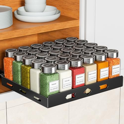 MAYZOLOP Étagère de Rangement Cuisine Coulissant, Placard Organisateur en Métal, Porte-épices 32cm B x 26,8cm L x 7,5cm H