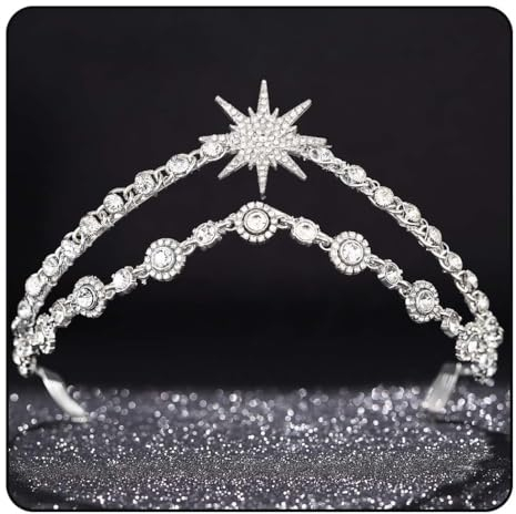 Vakkery Stern Hochzeits Tiara Silberne Kristall Prinzessin Kronen und Diademe Strass Braut Kopfbedeckung für Frauen und Mädchen
