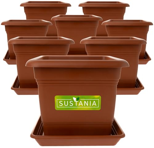 2friends Sustania Grand bac à Plantes extérieur, Set de 8-40x40 Pot de Fleurs Robuste, Grand bac à Fleurs, Cache-Pot en Terre Cuite, Pot de Plantes Haut pour Jardin & terrasse