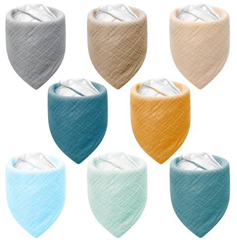 VOMARHUG Muslin Baby Lätzchen,8 Stück Sabberlätzchen Baby,Muslin Dreieckstuch Baby,Super Saugfähige Muslin Baumwoll Halstuch Baby,Lätzchen für Säugling Kleinkinder