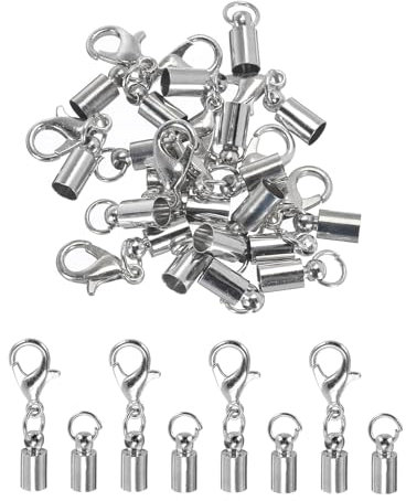 sourcing map 10Pcs Cord End Caps, 3.5mm End Caps Barrel Beads Kumihimo End Caps Iron for Leather Ribbon Clamp Clasp Jewelry Making Necklace Cord DIY Craft (Dark Silver)