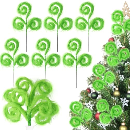 Vloso Weihnachtsbaumspieße, 43,2 cm, Weihnachtsbaumschmuck, grüner, pelziger Weihnachtsbaumschmuck für Weihnachtsbaumspitze, Kranz, Vasenfüller, 6 Stück