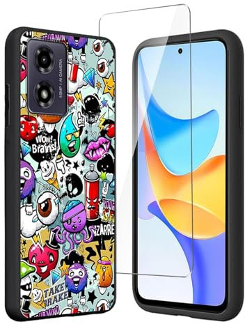 LYZXMY Coque pour Motorola Moto E14 4G (6.56) + Verre trempé écran Film Protecteur - Noir Souple Silicone Étui Protection Housse TPU Case Cover - Monster