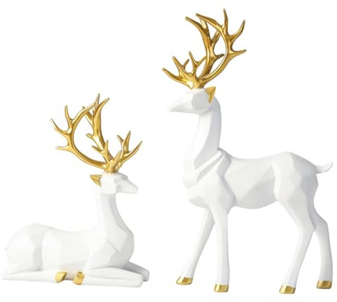 Grtheenumb Reindeer Decor, Reindeer Christmas Decorations, Deer Statue 2Pcs Stand and Sitting Resin Nordic Minimalist Reindeer Decor Reindeer Christmas Decorations for Living Room TV Bend