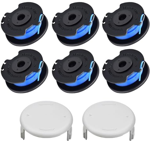 JAMSSOW 6 Pièces Bobine de Fil Convient pour Ryobi AC14RL3A,Rechange Coupe Bordure pour Ryobi One+ 18V 24V 40V,Ø1,65mm 3,4m Longueur,AC14HCA Couvercle(6 Bobine+2 Couvercle)