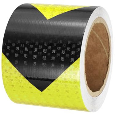PATIKIL Cinta Reflectante Adhesiva, 10cm x 20m PVC Cinta de Advertencia de Seguridad de Alta Visibilidad Impermeable para Nocturna Camiones Coches Ropa, Negro Fecha, Amarillo Fluorescente