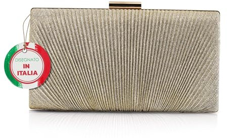 MICHELLE MOON Handtasche Damen Klein Elegant mit Glitzer | Abendtasche Gold | Clutch Gold für Hochzeit, Party und besondere Anlässe | Handtasche Gold Damen mit abnehmbarer Schulterkette