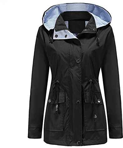 2024 Veste de pluie pour femme Vêtements Imperméables Femme Veste Coupe-Vent Avec Poches Et Doublure ZippéE Manteau Coupe-Vent De Couleur Unie Imperméables Pour Femmes Veste De Pluie Pour Femme Ciré