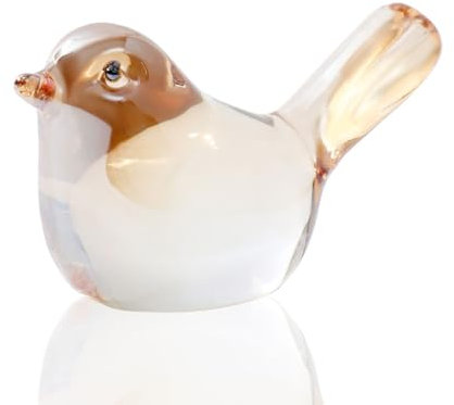 DLXK Kristallglas Vogel Figuren Gold Glas Vogel Dekoration Briefbeschwerer mundgeblasene Glaskunst Tier Sammelfiguren Geschenk für Frauen