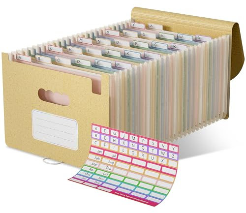 EcoStash Dokumentenmappe A4 26 Fächer, Weizenstroh Fächermappe Sortiermappe Bunte Datei Ordner Organizer, Akkordeon Aktenmappe Ordnungsmappe, BPA-frei, Zurück zur Natur, Gesundes Leben-Weizengelb