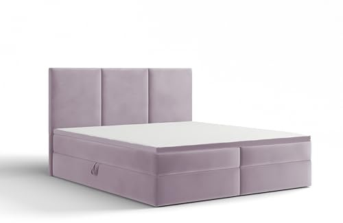 Extrasen Bett Boxspringbett 180x200 cm Polsterbett Mit 2 Matratzen 2 Bettkasten Stauraum Bettgestell Doppelbett Stoffbett Kopfteil Schmutzabweisend RIMI Lila