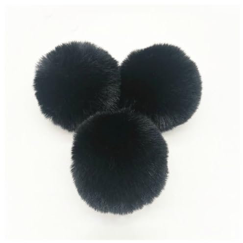 BrightGlow Kunstfell Pompon 8cm Weiche Pompons zum Basteln Groß Pom Pom Bälle Fellbommel Kunstfell-Pom-Poms DIY Pom Pom Bälle Kaninchenfell Bommel für Mützen Beanies Tasche Schwarz 10 Stück