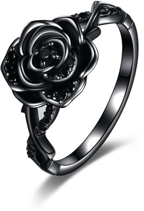 925 Sterling Silber Schwarzer Rosenring für Frauen Daumen Ring Gun schwarz plattiert Rose Ring Schmuck Geschenke