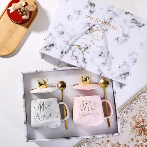 Mr and Mrs Mugs Gifts for Couple, Gifts for Engagement Bride and Groom 14Oz Ceramic Mugs Set (Mr Right & Mrs Always Right)