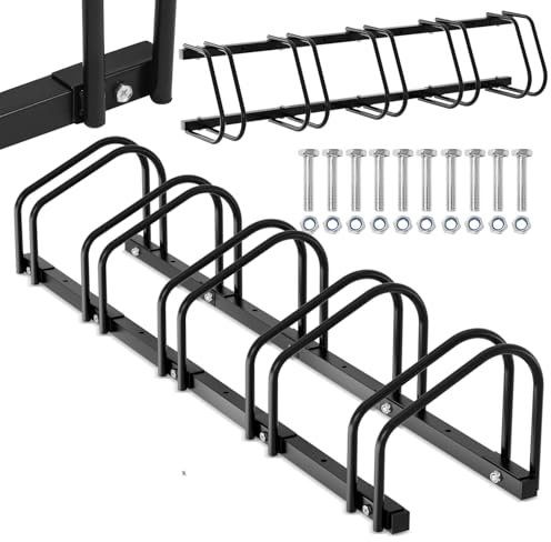 Izrielar Fahrradständer für 5 Fahrräder, Fahrradständer Boden mit 30cm Radabstand für 35-55 mm Reifenbreite, Fahrradhalter Aufstellständer für Boden und Wandmontage, Schwarz