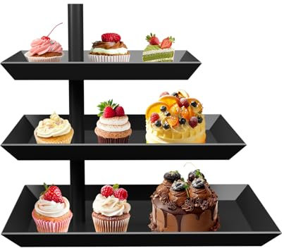 Txmyxgs Etagere Schwarz,Etagere 3 Etagen Obst,360°Drehbares Cupcake Ständer Metall Tortenständer Kuchenständer für Display Obst Kuchen Muffin Snack,24.8 * 16 * 26.3cm