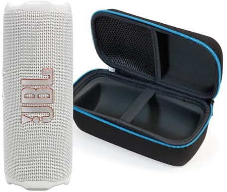 JBL FLIP 7 Bluetooth Speaker & divvi! Premium Hard Case Bundle - White