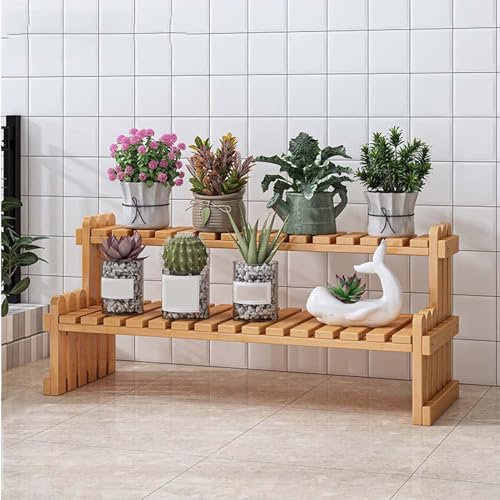 SRHIMEOS Estanterias De Madera para Plantas, Estantería para Flores De 2 Niveles, Escalera Decorativa para Plantas, Soporte Plantas Interior Escalera, Estante Macetas Exterior (60x20x30cm)