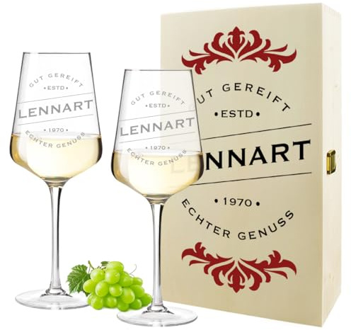 polar-effekt Weingläser 560 ml 2er-Set & Holzkiste mit personalisiertem Druck - Geschenk für Weinliebhaber - Gläser für Rotwein & Weißwein - extra spülmaschinenfest