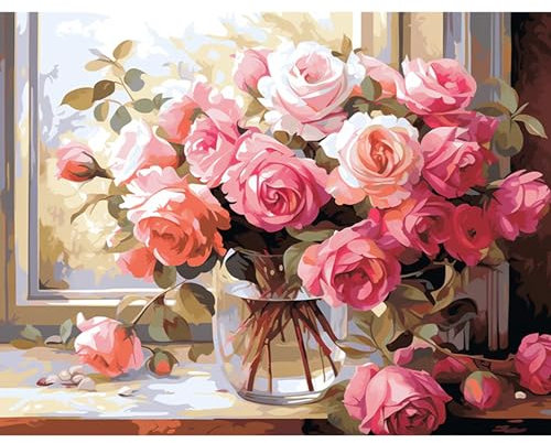 HEIBAGO Peinture par Numéros pour Adultes Paysage, Fleur Kit de Peinture à l'huile sur Toile par Numéro pour Débutants, Peinture à l'huile DIY pour la Décoration de la Maison,30X40cm