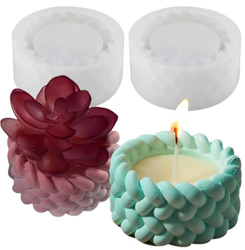 Silikonform Teelichthalter, 2PCS Kerzenhalter Silikonform, Rund GießForm Kerzenhalter, Silikon Gießformen für Kerzen Blumentöpfe, für teelichthalter Kerzenherstellung,Ornamente,Blumentopf