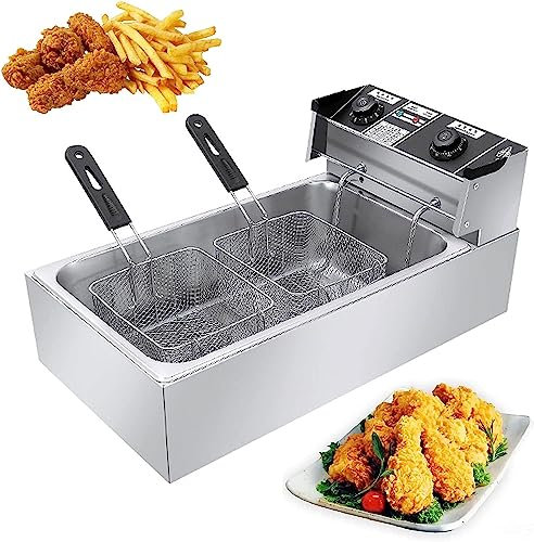 SFNIOKFG 3200W Electric Deep Fat Fryer, 22L Stainless Steel Fryers With 50-300°C Adjustable Temperature, Safety Cut-Out, Easy Clean Removable Basket, Non-Slip Feet, For Commercial Countertop(Style1)