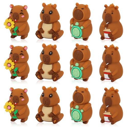 WOZADU 3D Animal Silicone Focal Beads for Keychain Making, 12 PCS Capybara Silicone Beads for Pen, Loose Bead Bulks for Bracelet Necklace Lanyard Jewelry and Handmade Crafts Making