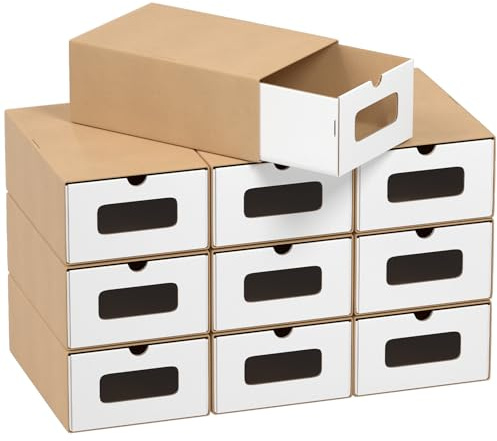 Peviasot 35×23×13 cm 30x Schuhaufbewahrung Reinweiß mit Sichtfenster – Faltbare Schuhbox aus Kraftpapier, Stapelbar, Schuhkarton Schublade Aufbewahrungsbox Pappe für bis Größe 45