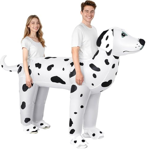 XYJKIDSES Couple Inflatable Dalmatian Costume for Adult Dog Halloween Blow Up Costumes 2025 New 2 Person Funny Dalmatian Costumes for Men Women Cosplay